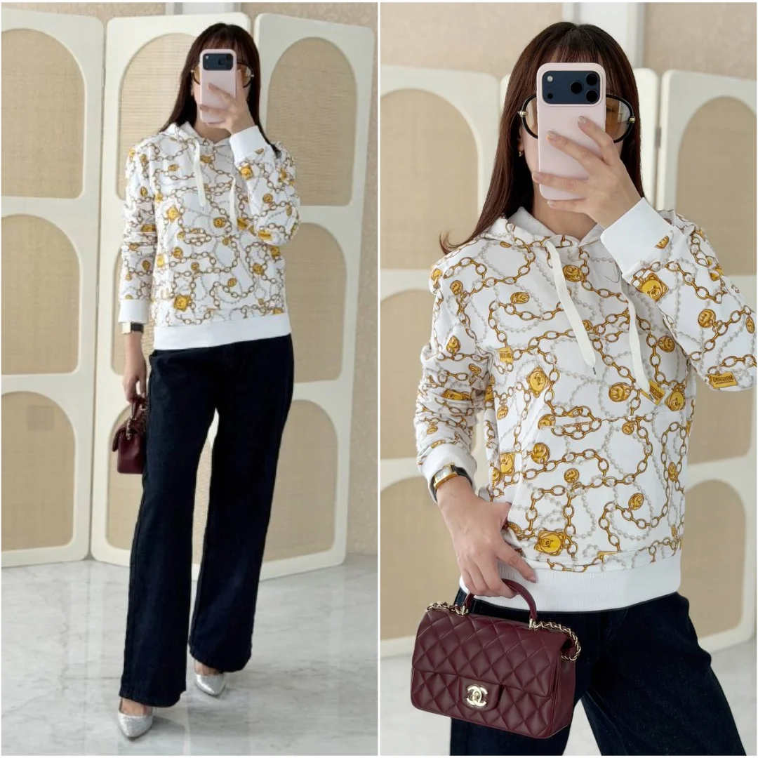 Moschino Moschino Hoodie White Chain Bear Gold