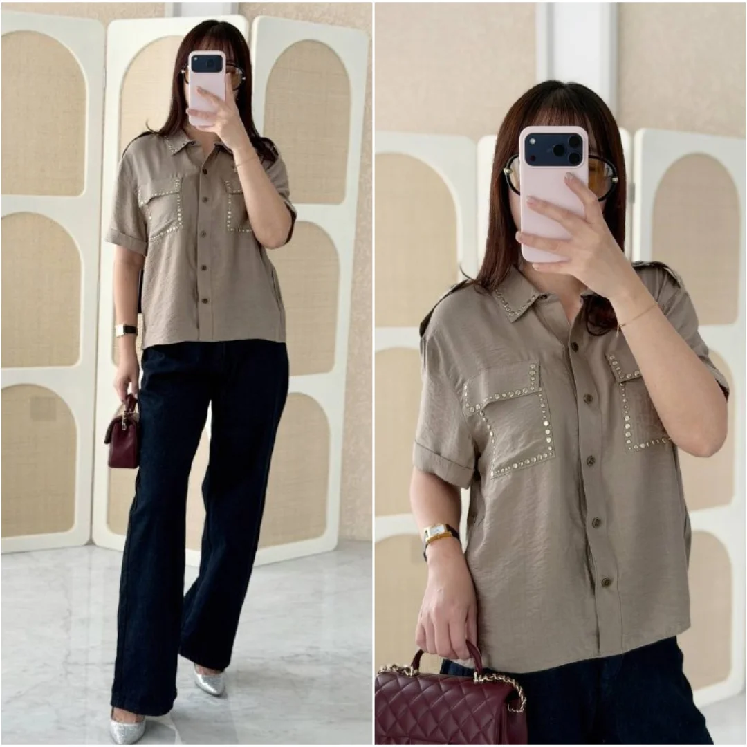 Karl Lagerfeld Karl Lagerfeld Petite Textured Studded Blouse Brown