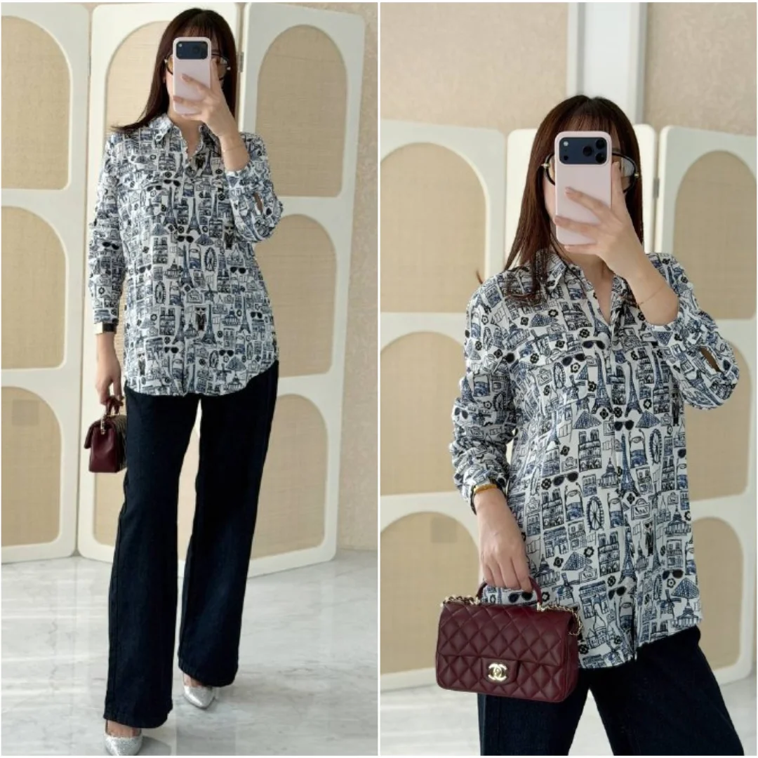 Karl Lagerfeld Karl Lagerfeld Whimsical Print Button-Front Shirt in Gray