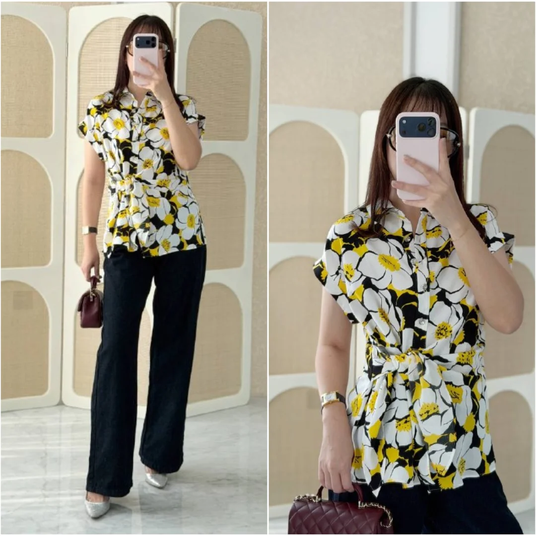 Karl Lagerfeld Karl Lagerfeld Women's Floral Side-Tie Blouse