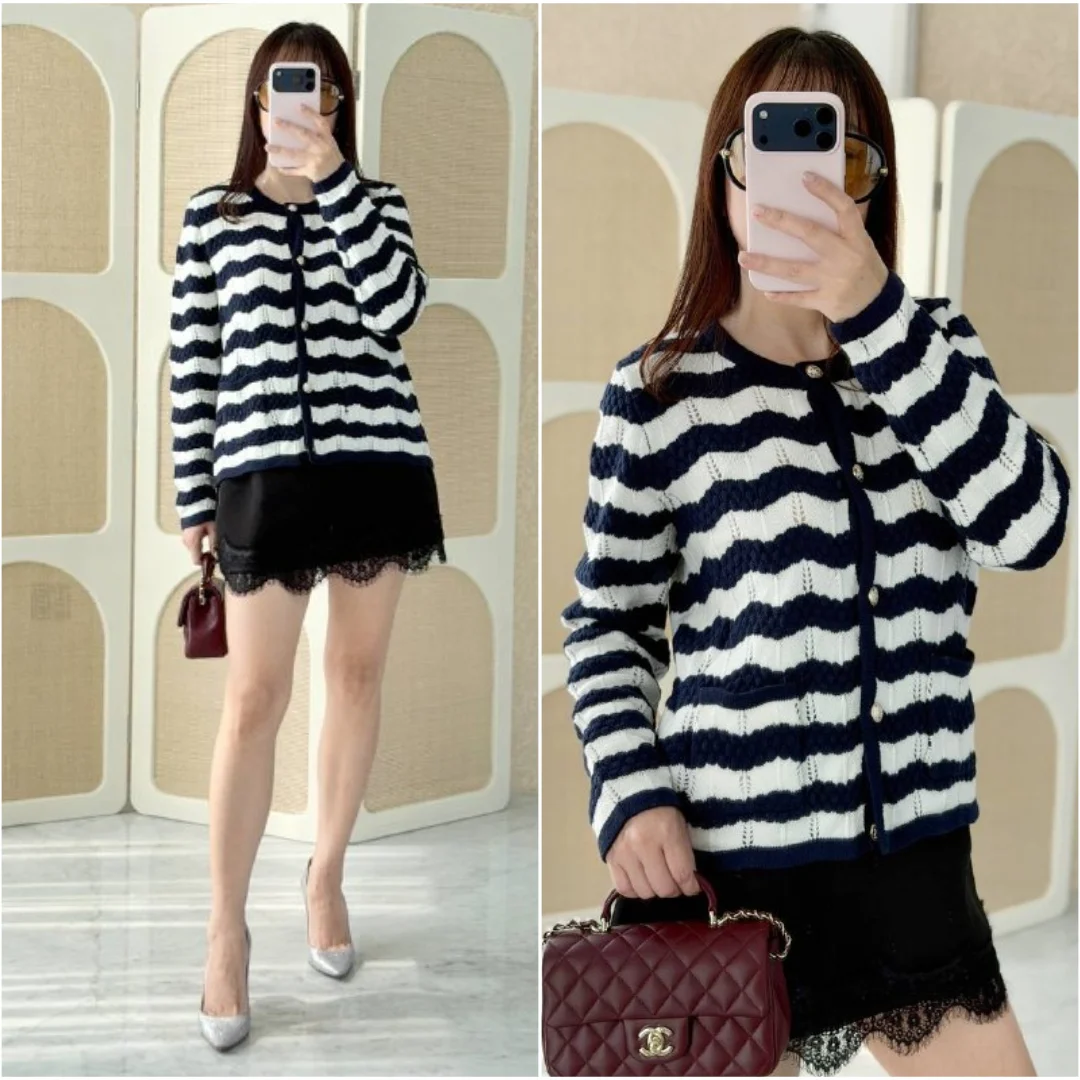 Saks Fifth Avenue Saks Fifth Avenue Cardigan Stripe Zig Zag Black White