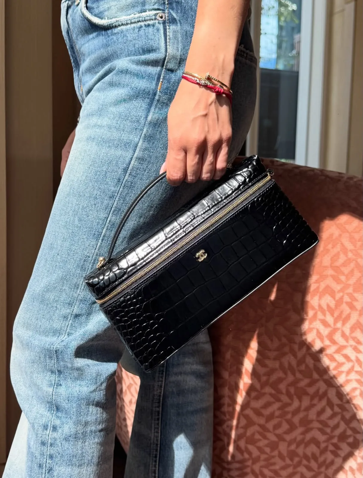 Chanel long vanity top handle Croco Embossed Black GHW - photo 7
