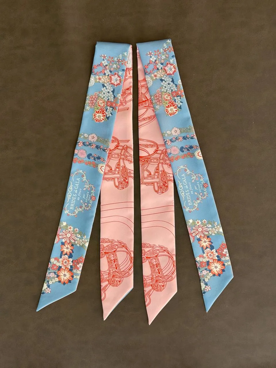 Hermes Hermes Twilly Brides de Gala en Fleurs Twilly Bleu Jean / Rose / Saumon