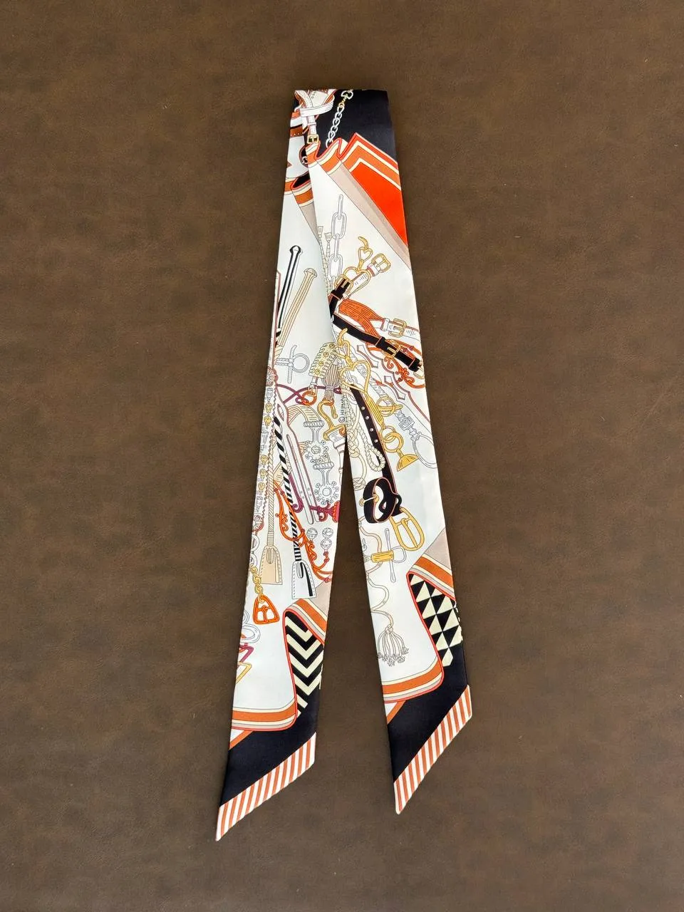 Hermes Hermes Twilly Bouquets Sellier Twilly Blanc White / White / Noir Black / Caramel