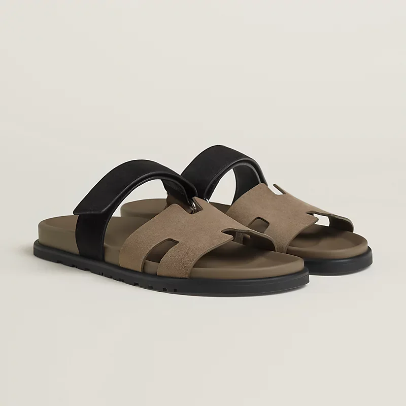Hermes Hermes Chypre Sandal Suede Etoupe / Noir