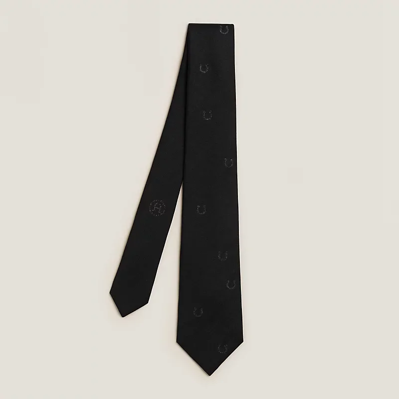 Hermes Hermes Fer Glitter tie 7 cm Noir Black