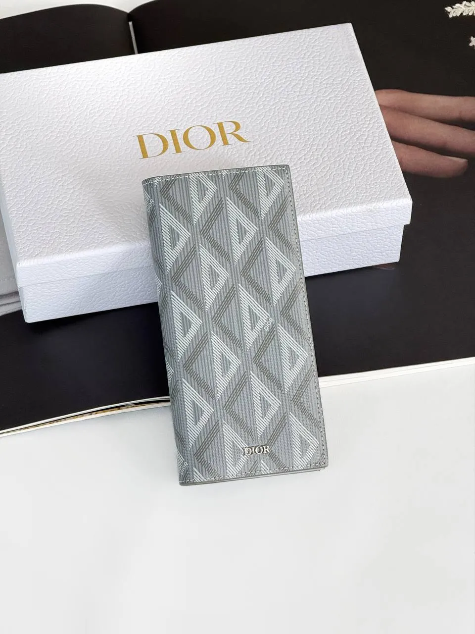 DIOR Dior Vertical Bifold Wallet Gray CD Diamond Canvas Men