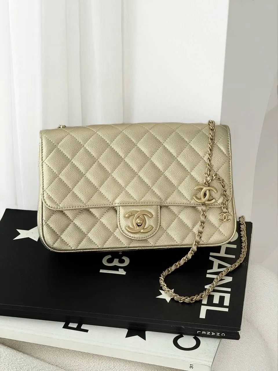CHANEL Chanel Small Flap CC Crush Caviar Light Gold GHW