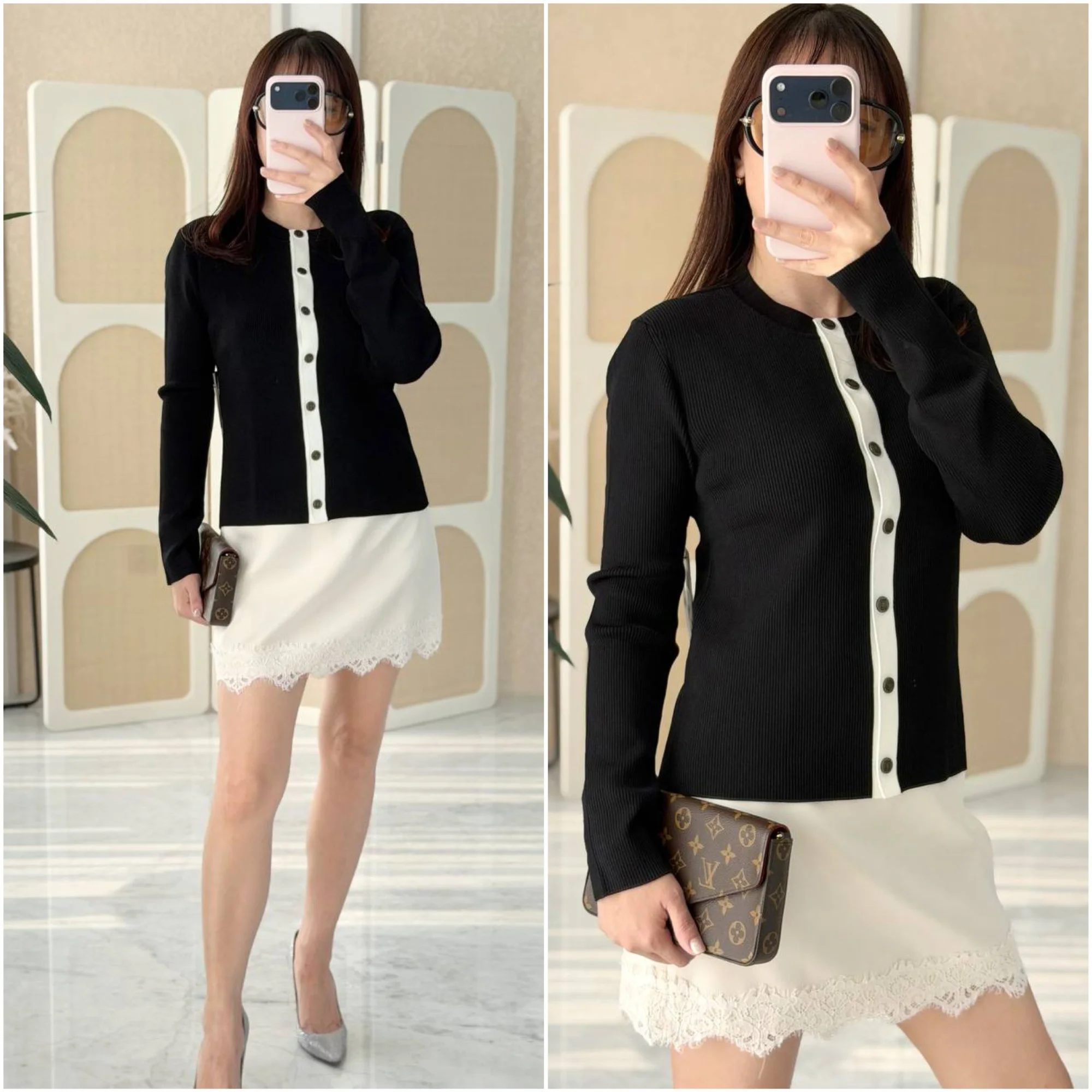 Karl Lagerfeld Karl Lagerfeld Women's Contrast Placket Ribbed Cardigan Black