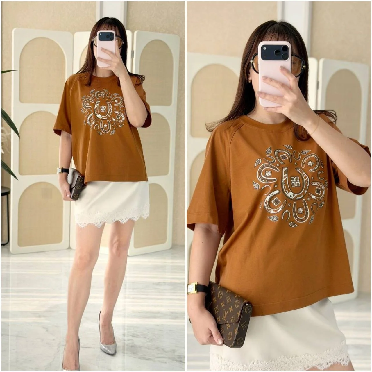 Hermes Hermes Tshirt Maxi Cartouche Marron Fauve