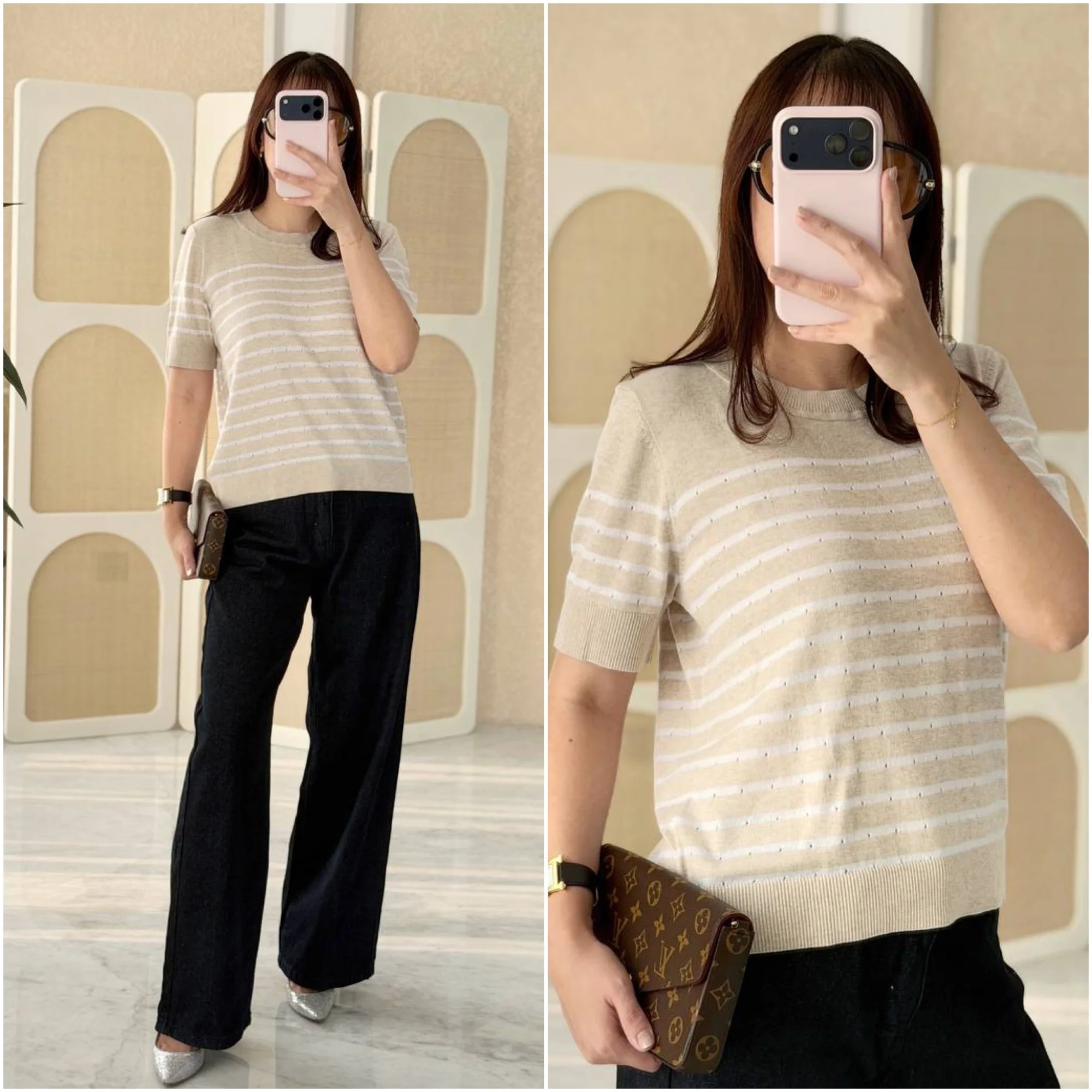 Michael Kors Michael Kors Stripe Point Tshirt Dune Heather
