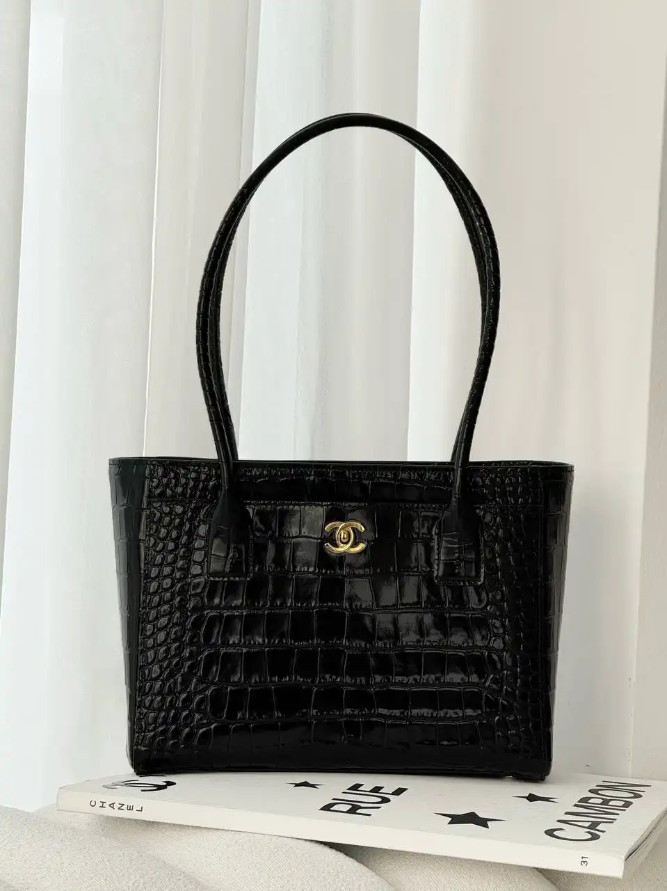 CHANEL Chanel Tote Small Croco Black GHW