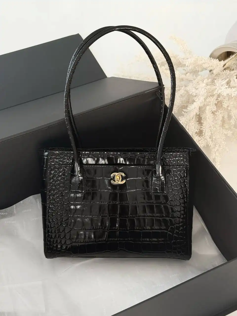 CHANEL Chanel Tote Small Croco Black GHW