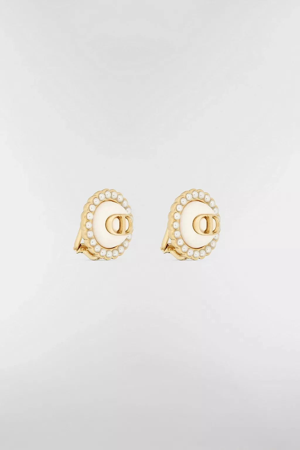 DIOR Petit CD Baroque Clip - On Stud Earrings Gold Metal White Resin Pearls and Latte Glass - photo 4