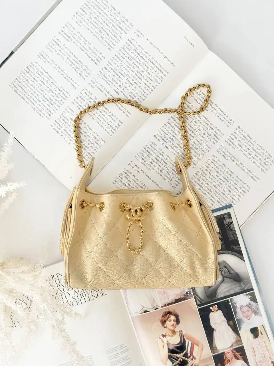 CHANEL Chanel 25 / C25 Mini Beige Caviar GHW Shiny Buckle