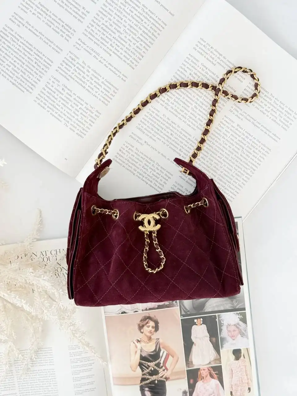 CHANEL Chanel 25 / C25 Burgundy Velvet GHW Shiny Buckle