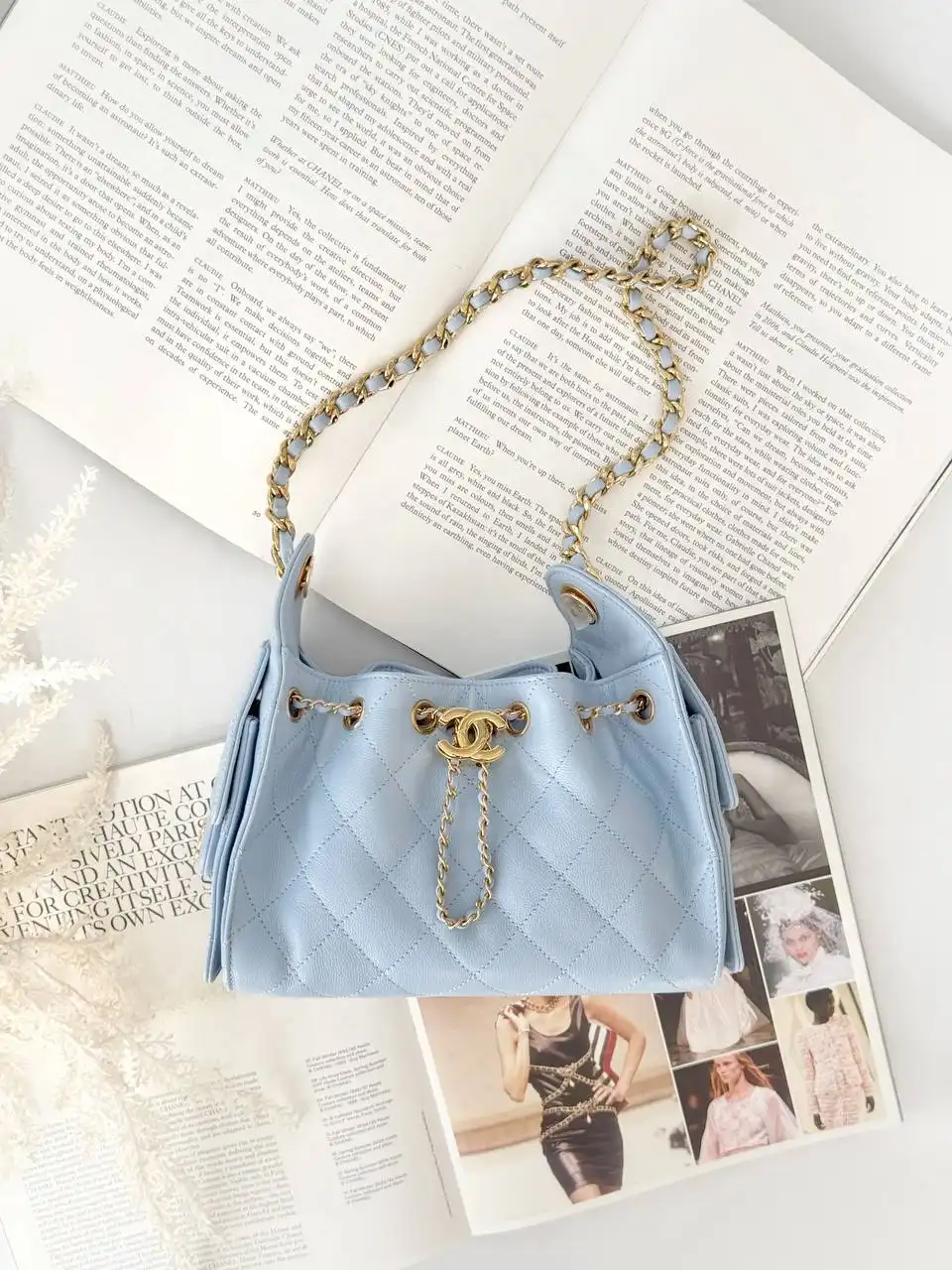 CHANEL Chanel 25 / C25 Mini Light Blue Caviar GHW Shiny Buckle