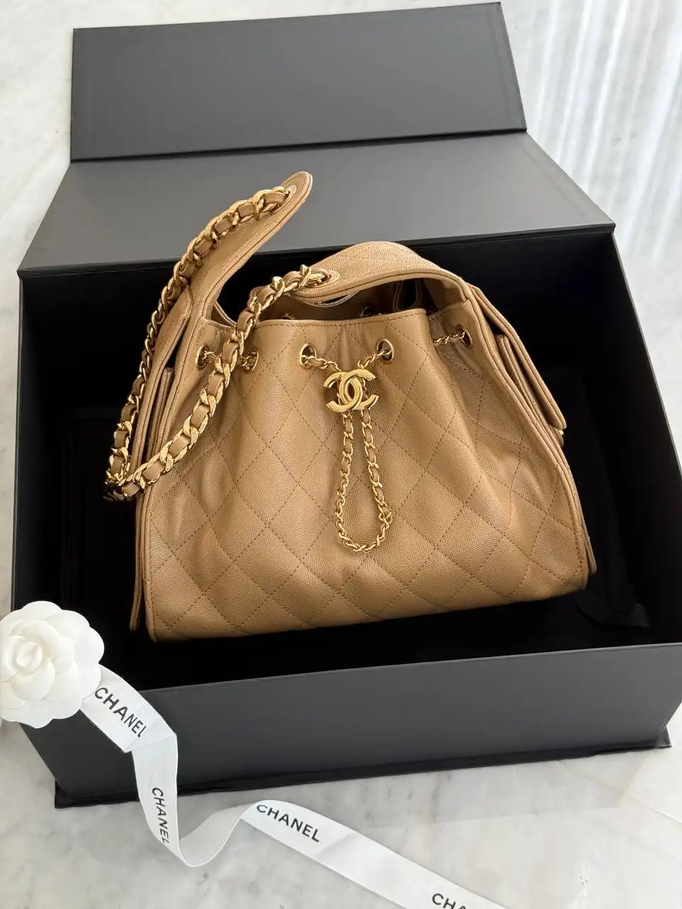 CHANEL Chanel 25 / C25 Small Caviar Dark Beige Caviar GHW