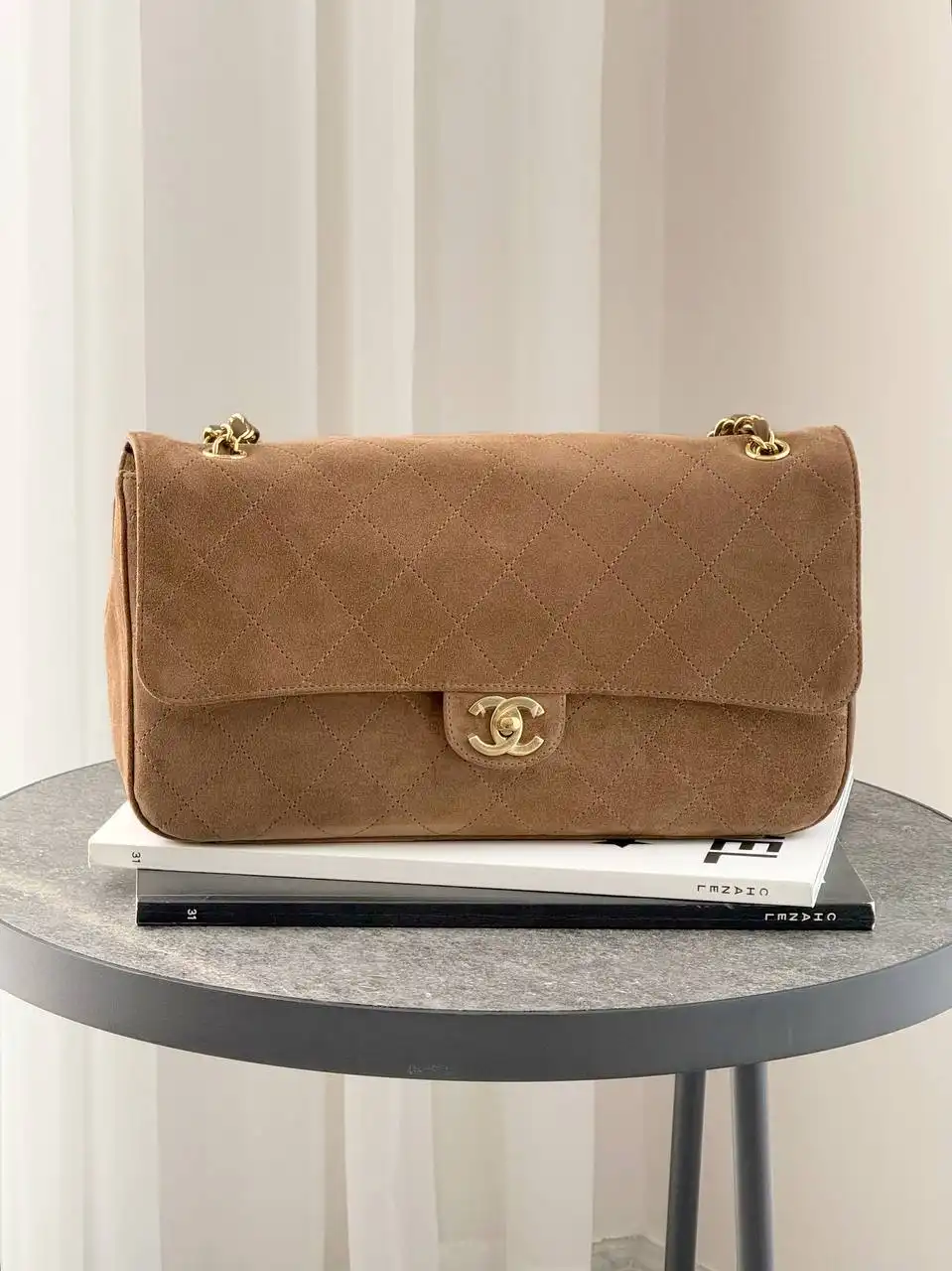 CHANEL Chanel Maxi Flap XL 32cm Velvet Dark Beige GHW