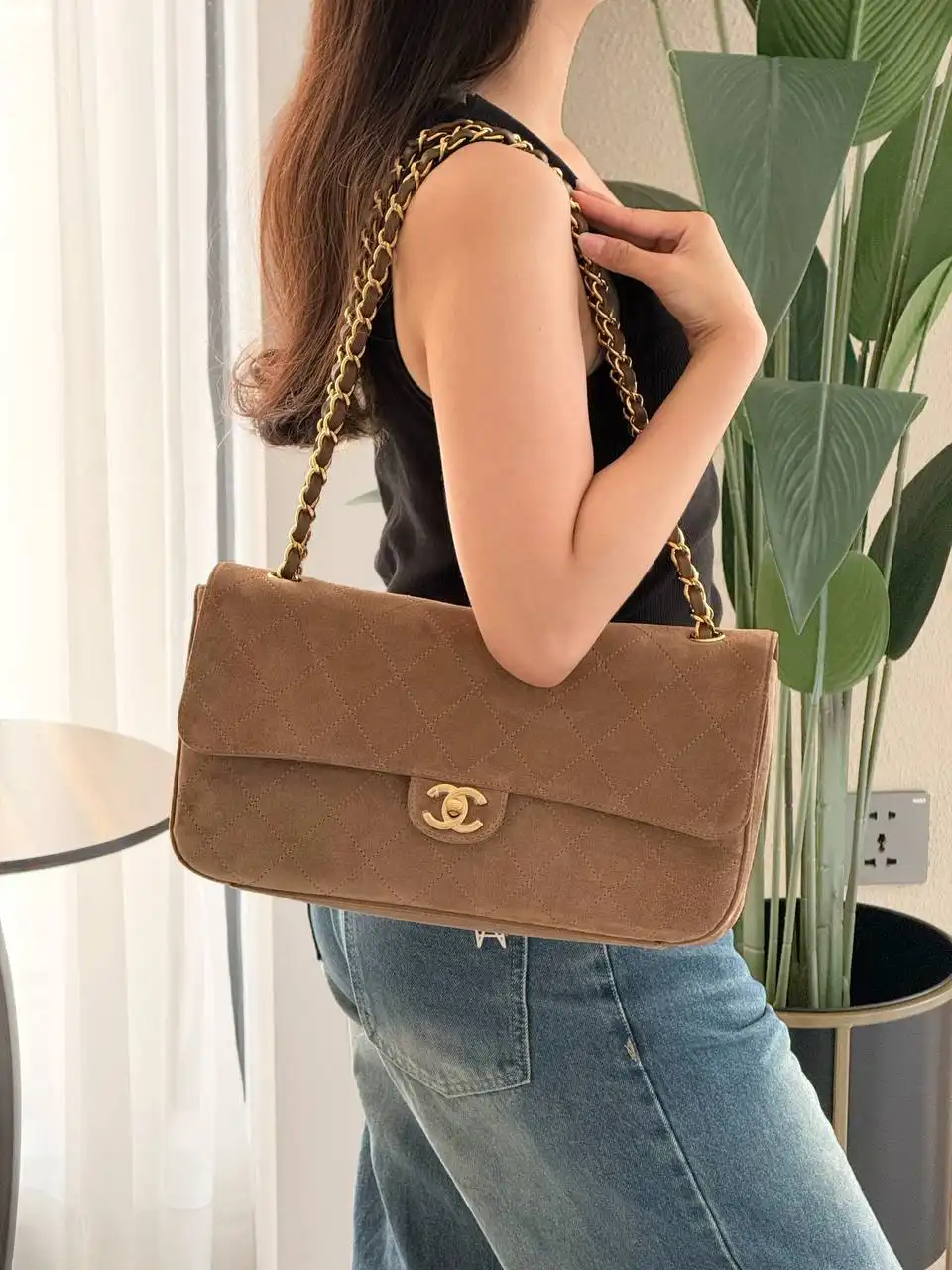 CHANEL Chanel Maxi Flap XL 32cm Velvet Dark Beige GHW