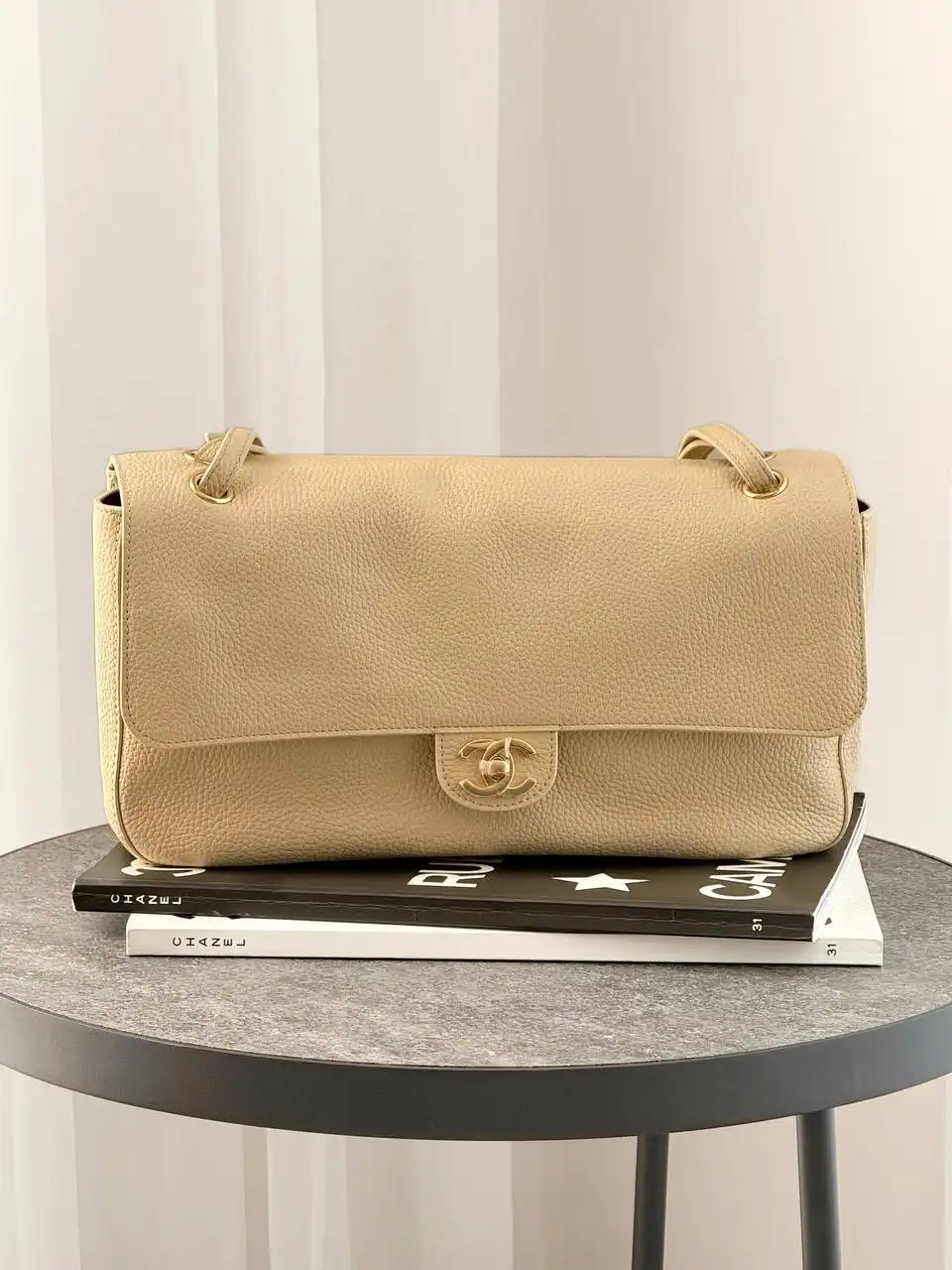 CHANEL Chanel Maxi Flap XL Light Beige GHW 32cm