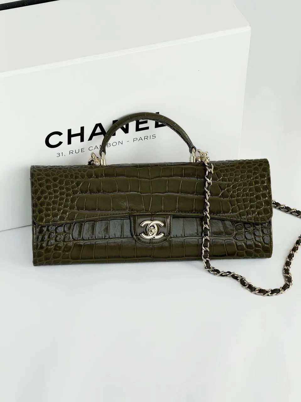 CHANEL Chanel Classic Long Clutch Croco Green