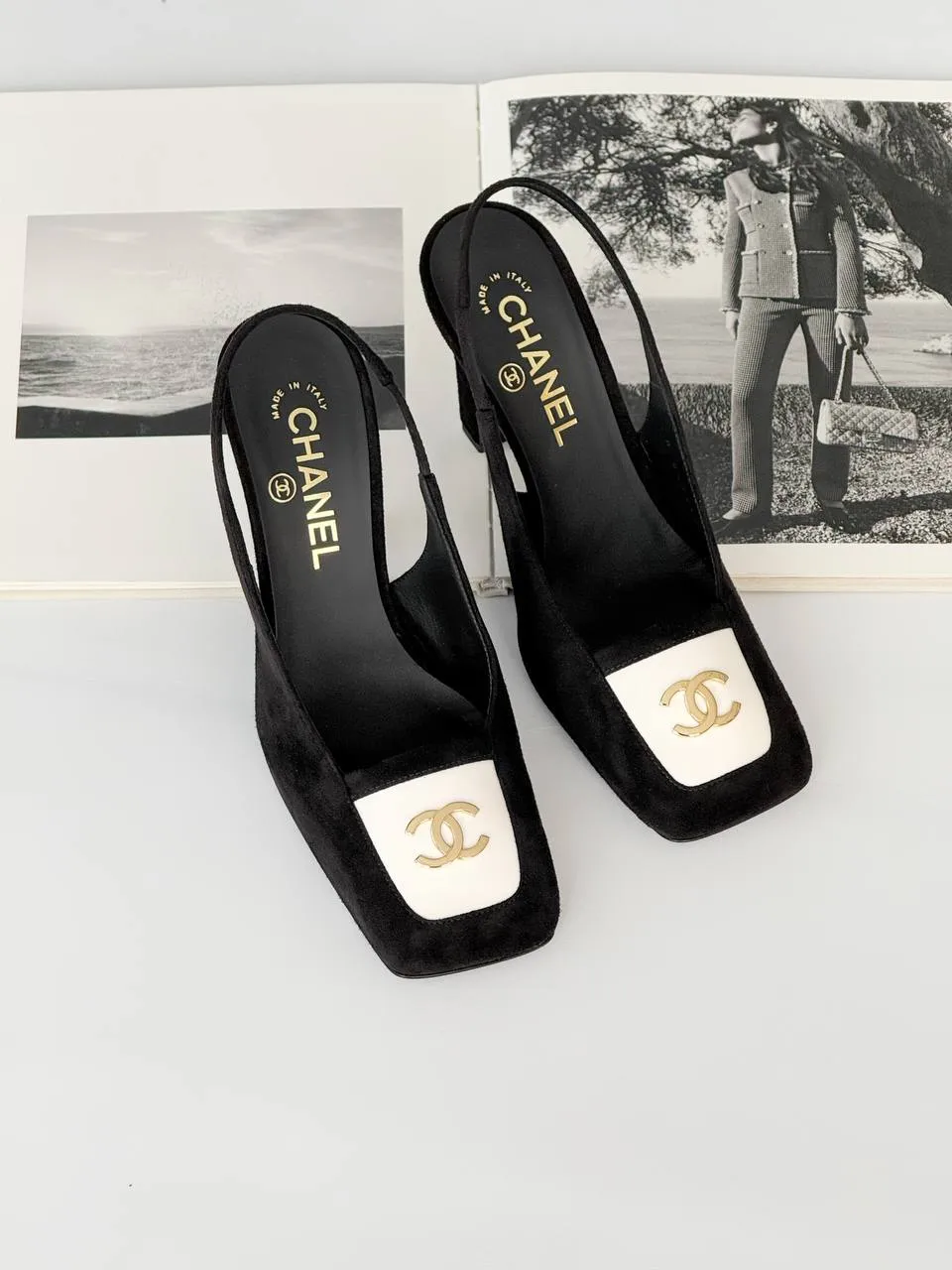 CHANEL Chanel Slingback Square Velvet Black