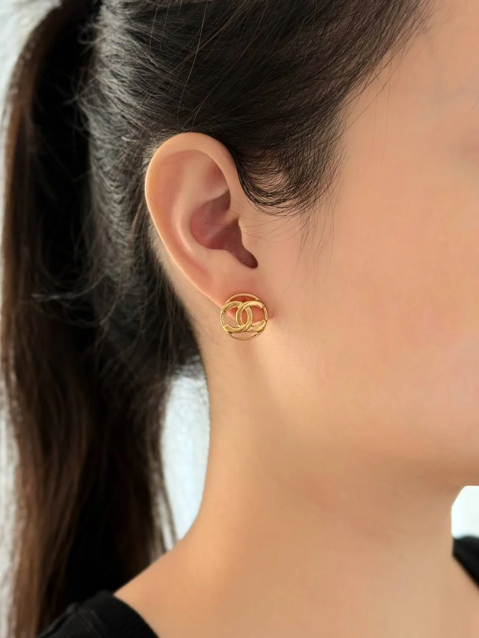 CHANEL Chanel CC Gold - Tone Circle Stud Earrings