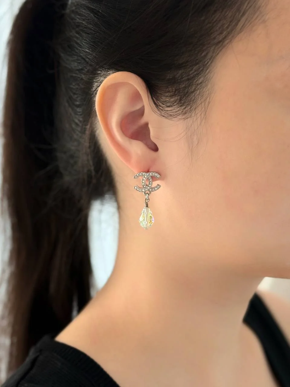 CHANEL Chanel CC Iridescent Crystal Drop Earrings