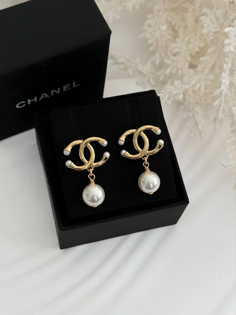 CHANEL Chanel CC Pearl Tip Drop Earrings