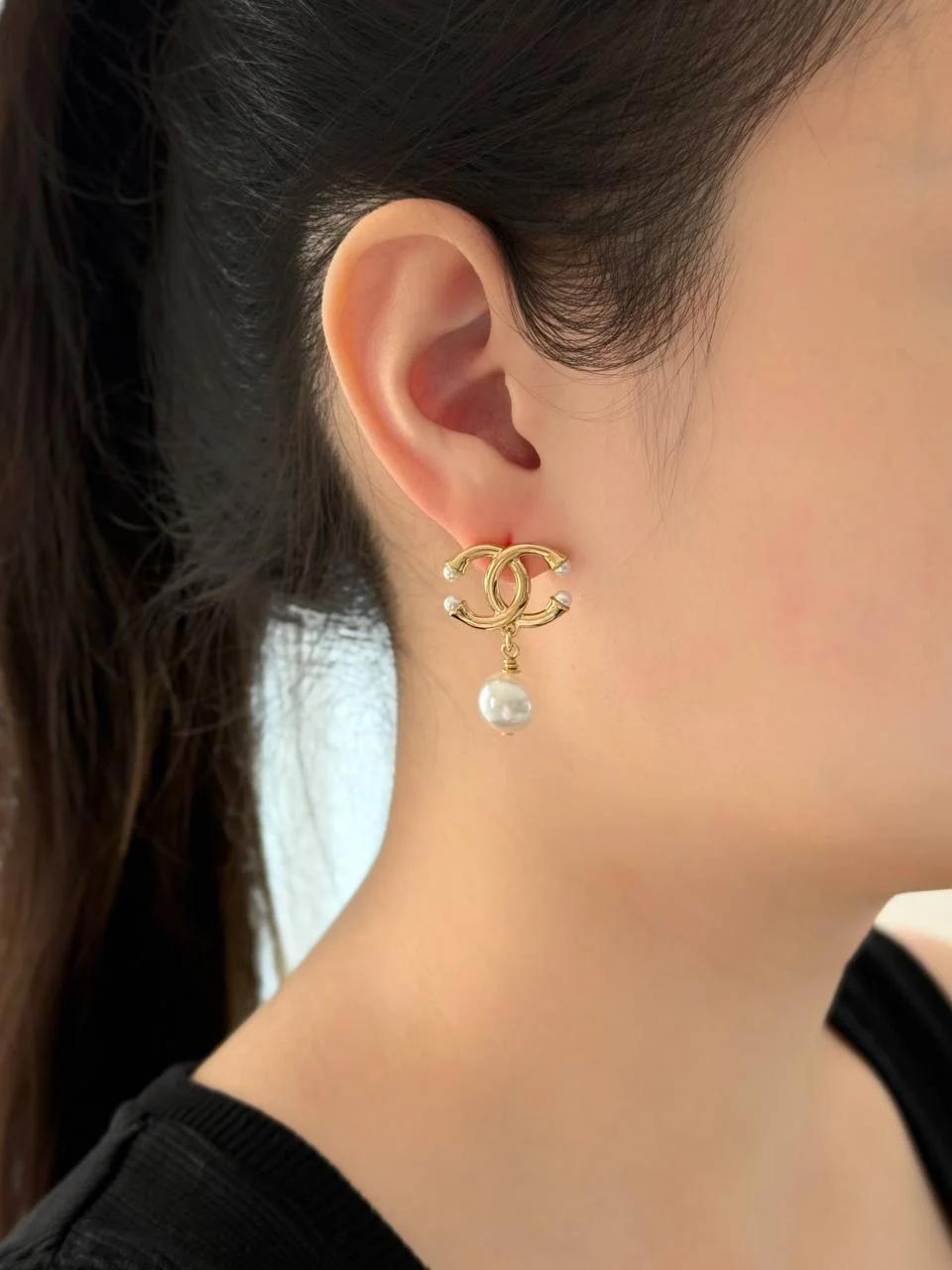 CHANEL Chanel CC Pearl Tip Drop Earrings