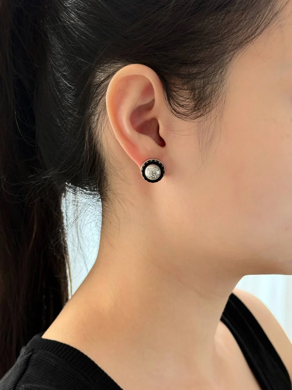 CHANEL Chanel Earrings Crystal CC Mini Dome