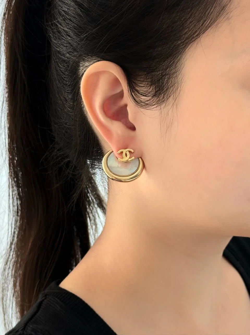 CHANEL Chanel CC Pearlescent Disc Earrings