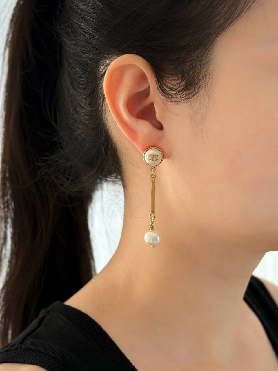 CHANEL Chanel Earrings Pearl Dome Long Drop