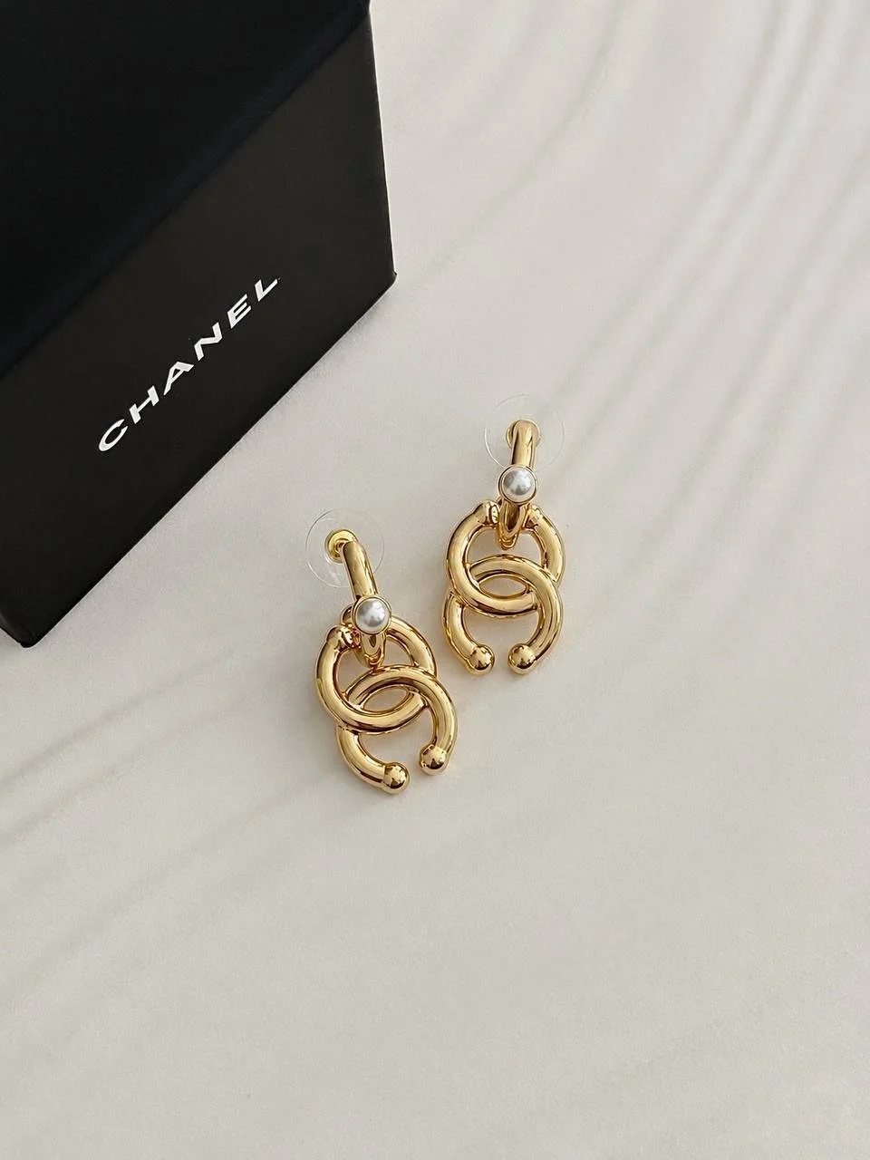 CHANEL Chanel CC Pearl Accent Drop Earrings