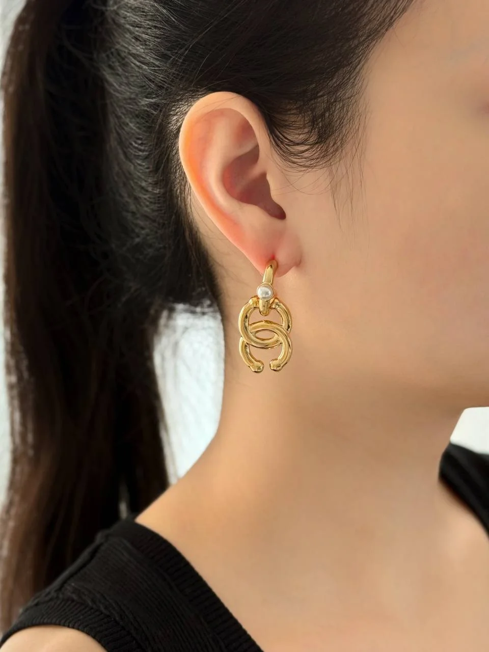CHANEL Chanel CC Pearl Accent Drop Earrings