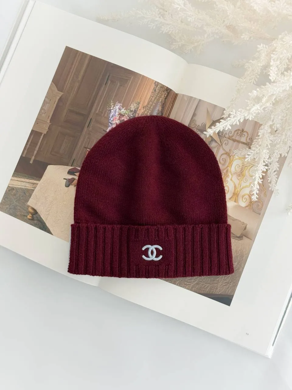 CHANEL Chanel CC Reversible Burgundy & Grey Knit Beanie