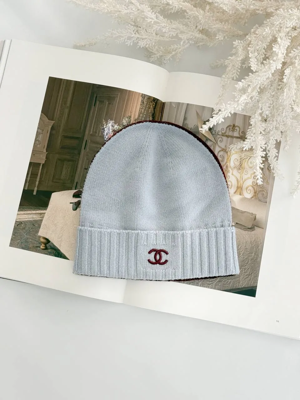 CHANEL Chanel CC Reversible Burgundy & Grey Knit Beanie