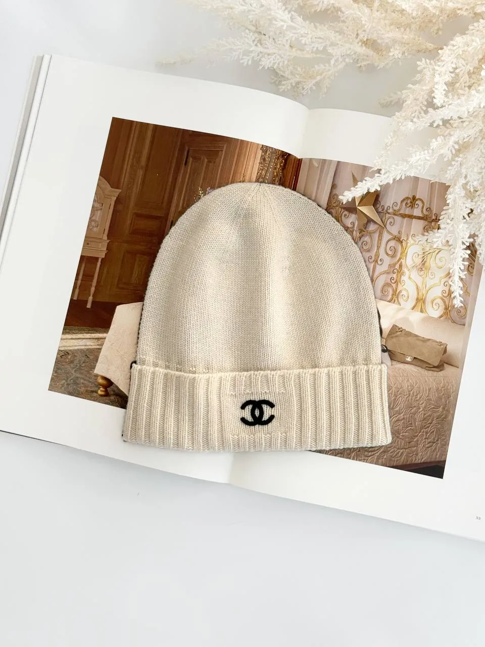 CHANEL Chanel CC Reversible Black & Ivory Knit Beanie