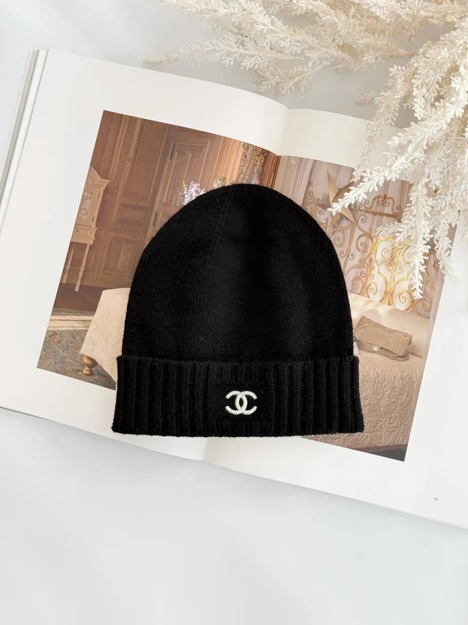 CHANEL Chanel CC Reversible Black & Ivory Knit Beanie