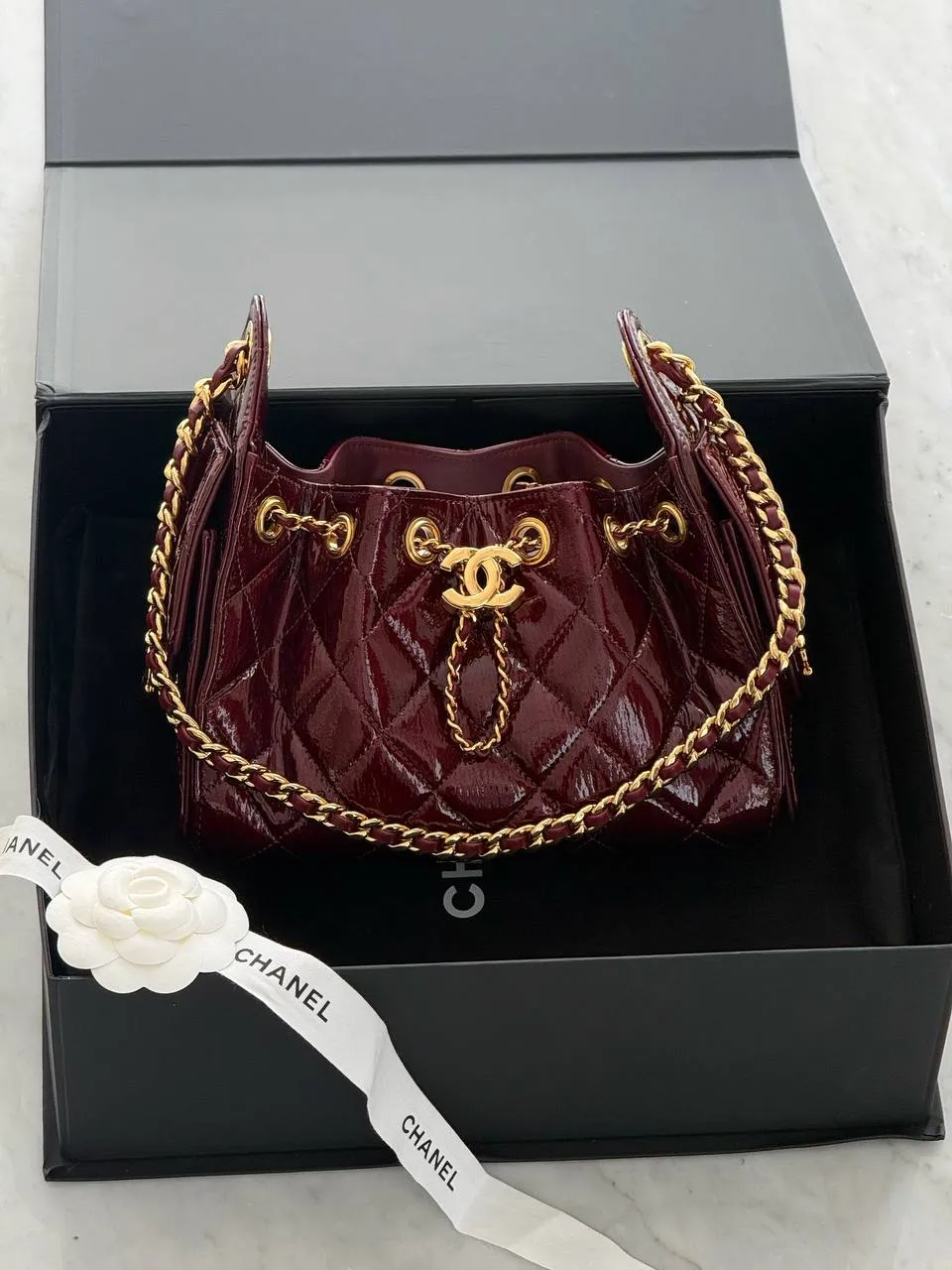 CHANEL Chanel 25 / C25 Mini Crinkle Burgundy GHW
