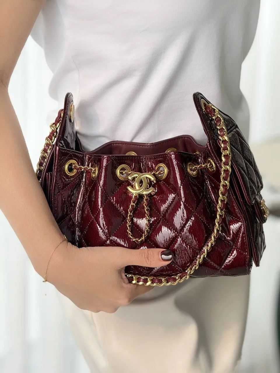 Chanel 25 / C25 Mini Crinkle Burgundy GHW - photo 4