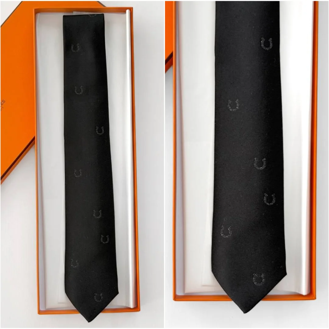 Hermes Hermes Fer Glitter tie 7 cm Noir Black