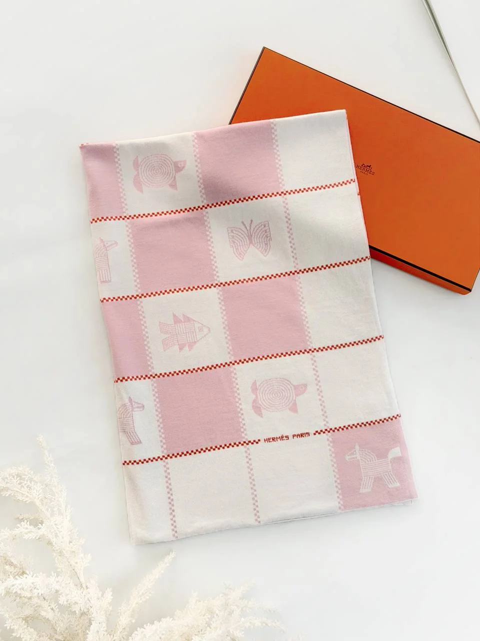 Hermes Animaux Nattes Blanket Rose - photo 2