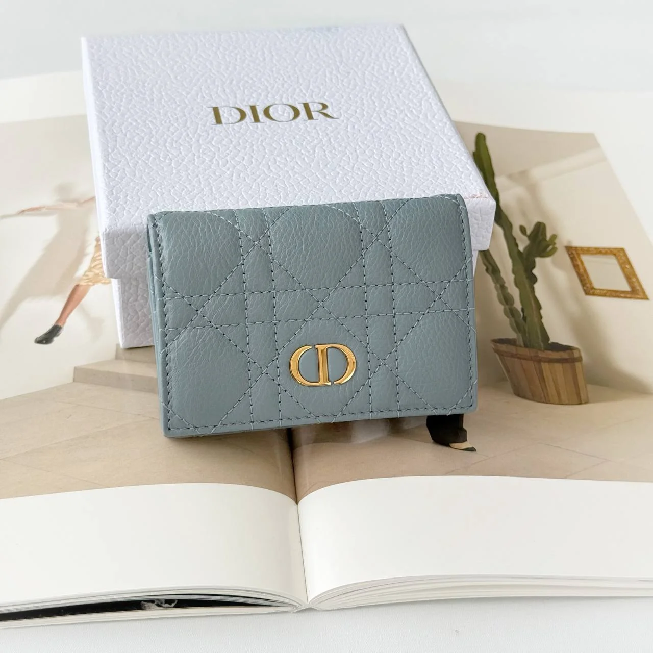 DIOR Dior Caro Glycine Card Wallet Blue