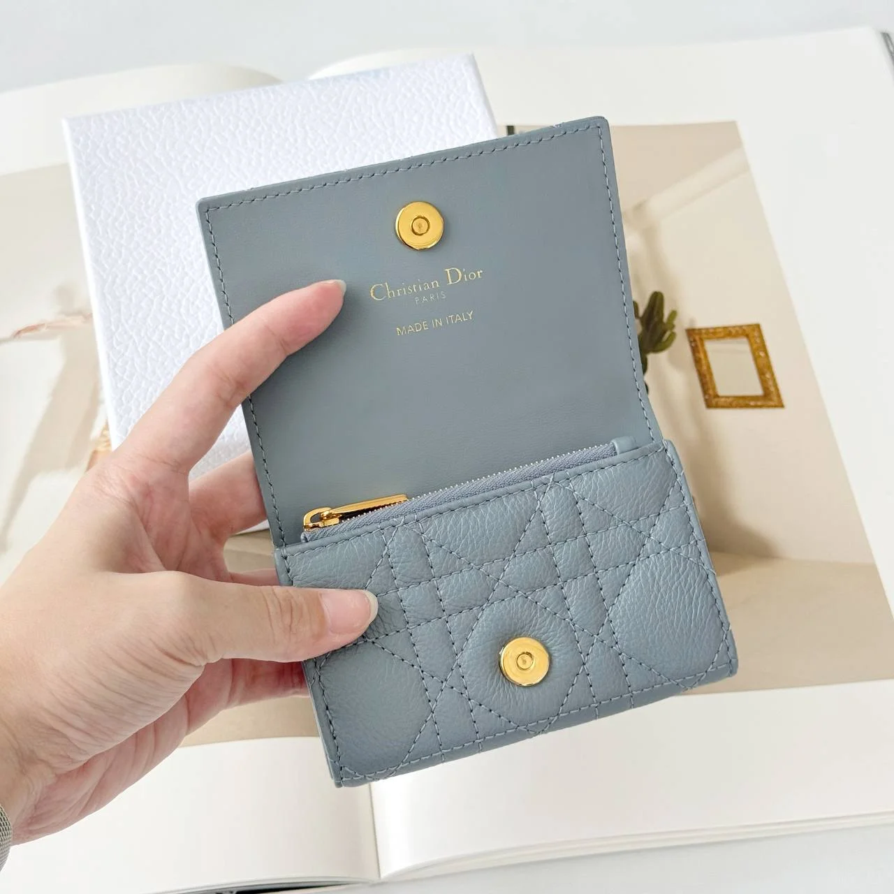 DIOR Dior Caro Glycine Card Wallet Blue