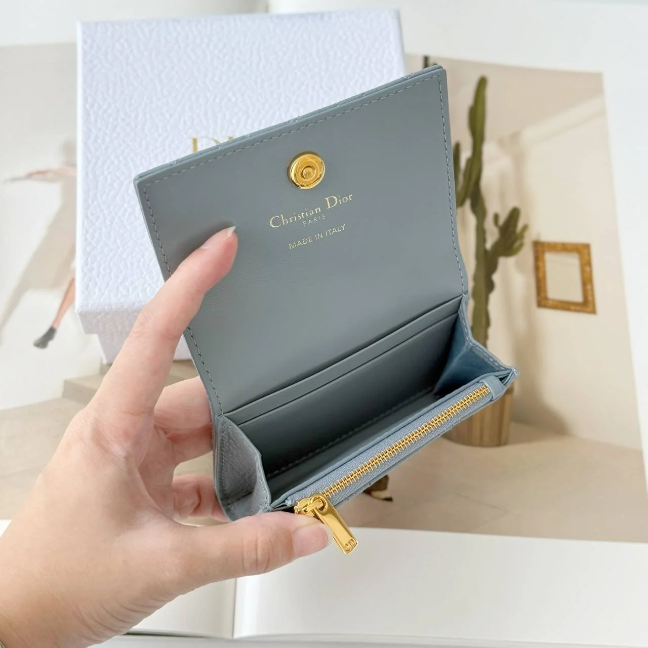 Dior Caro Glycine Card Wallet Blue - photo 3