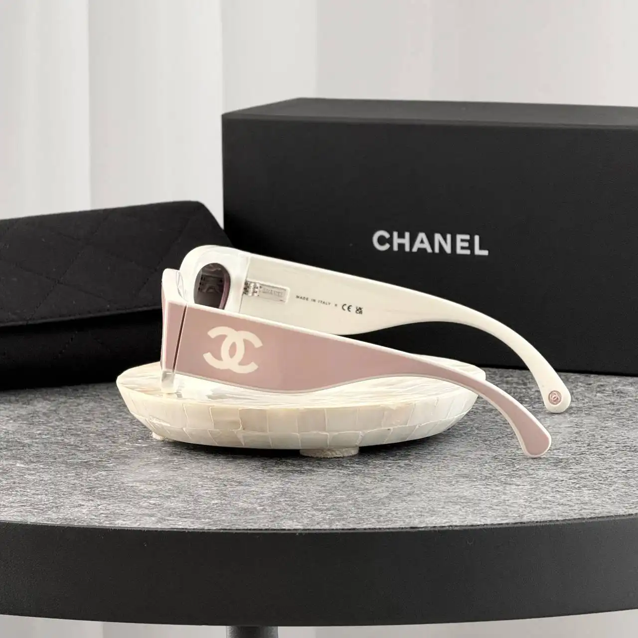 CHANEL Chanel Cat Eye Sunglasses Frame Nylon Fibre, Pink & White With Lenses Pink