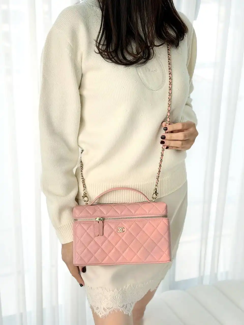 Chanel Vanity Classic Medium 23cm Caviar Pink GHW - photo 5