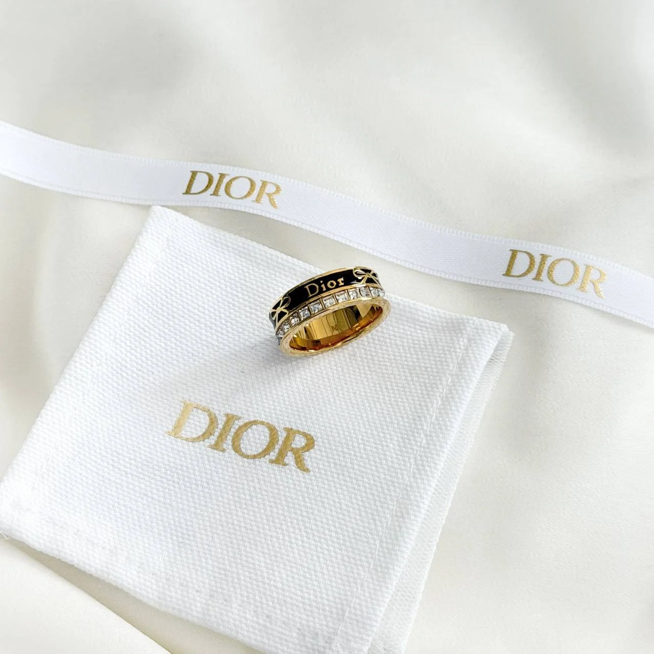 DIOR Dior Night Code Ring Gold Finish Metal, Crystals and Black Lacquer